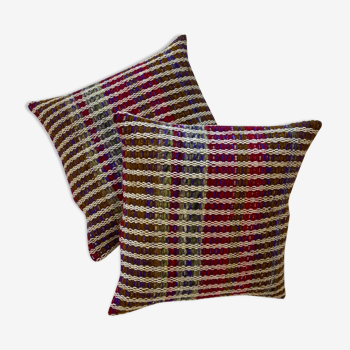 Pair of wool weaving cushions