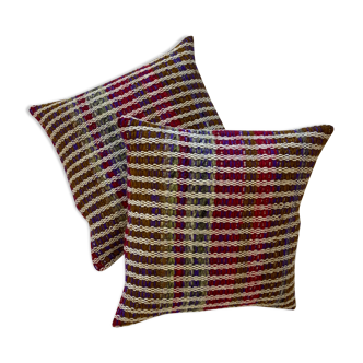 Pair of wool weaving cushions