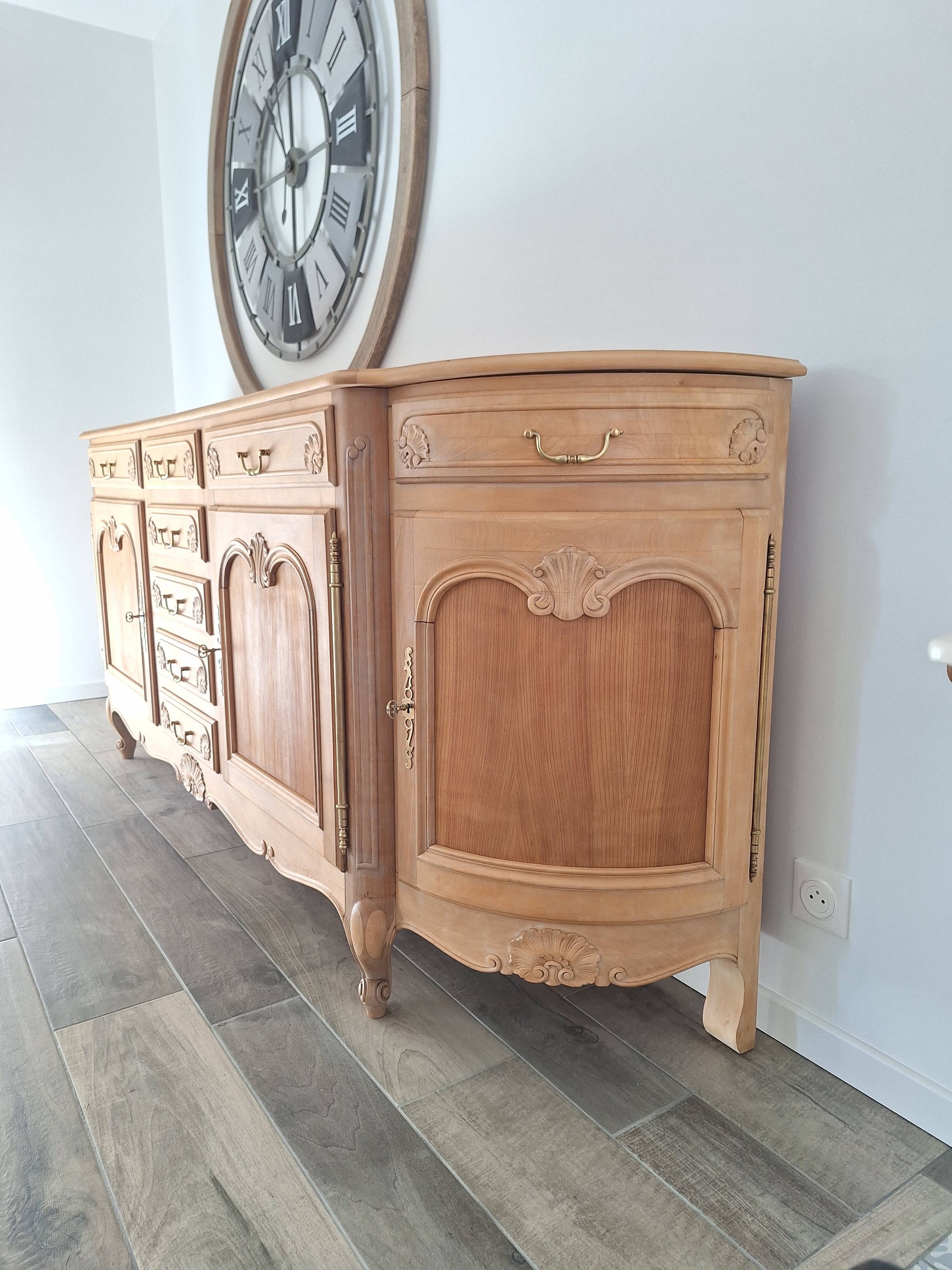 Low buffet in solid cherry wood renovated – Louis XV style – 250 cm