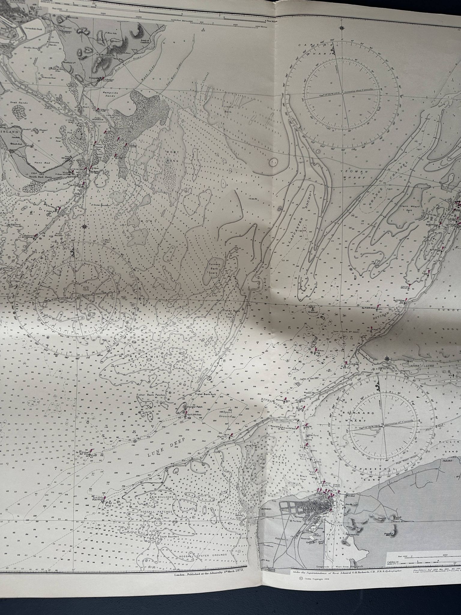 Carte nautique de la côte ouest de l'Angleterre, baie de Morecambe