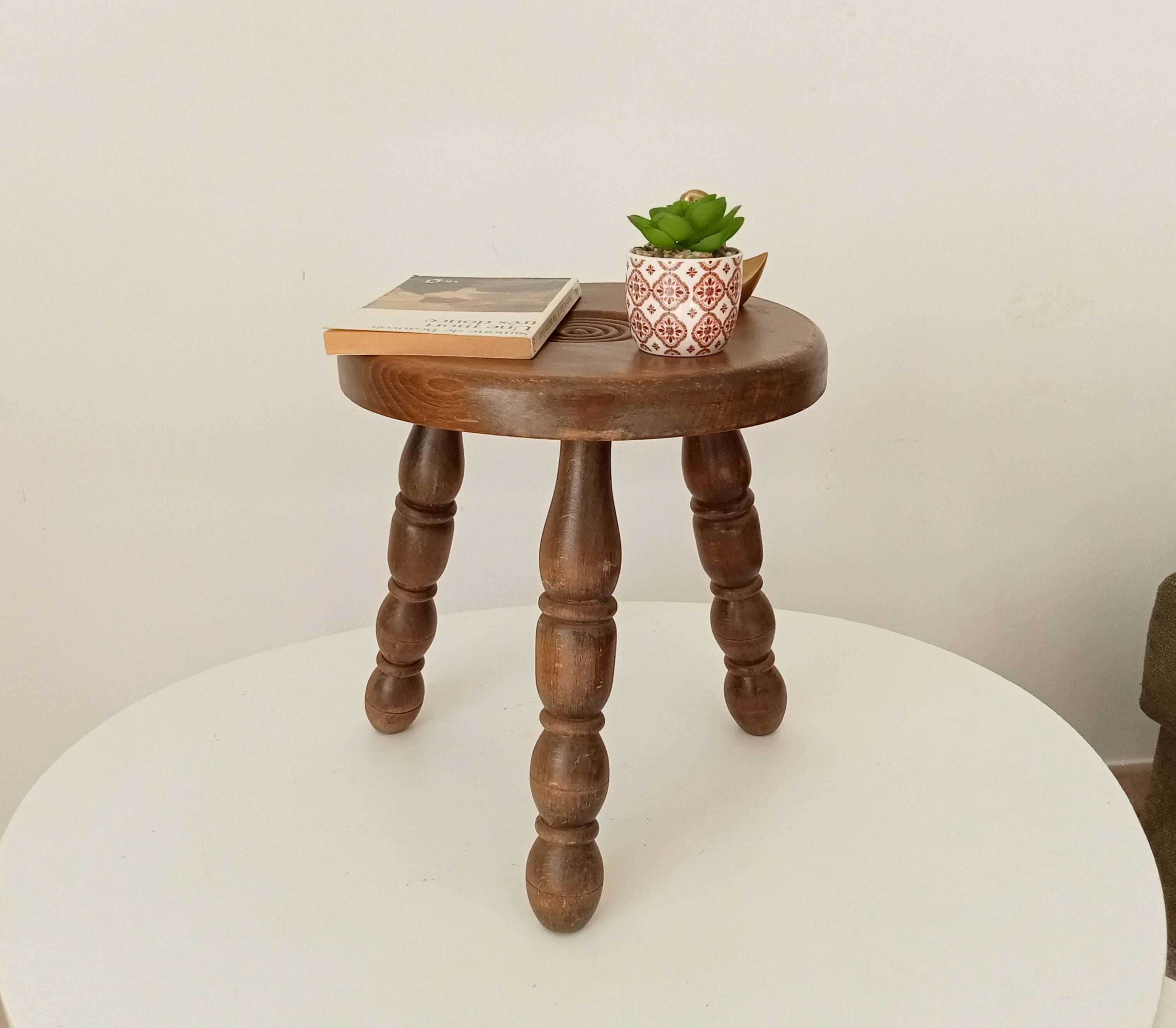 Vintage turned wood tripod stool