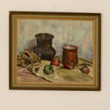 Original Swedish oil on panel "Still Life" vintage and framed.