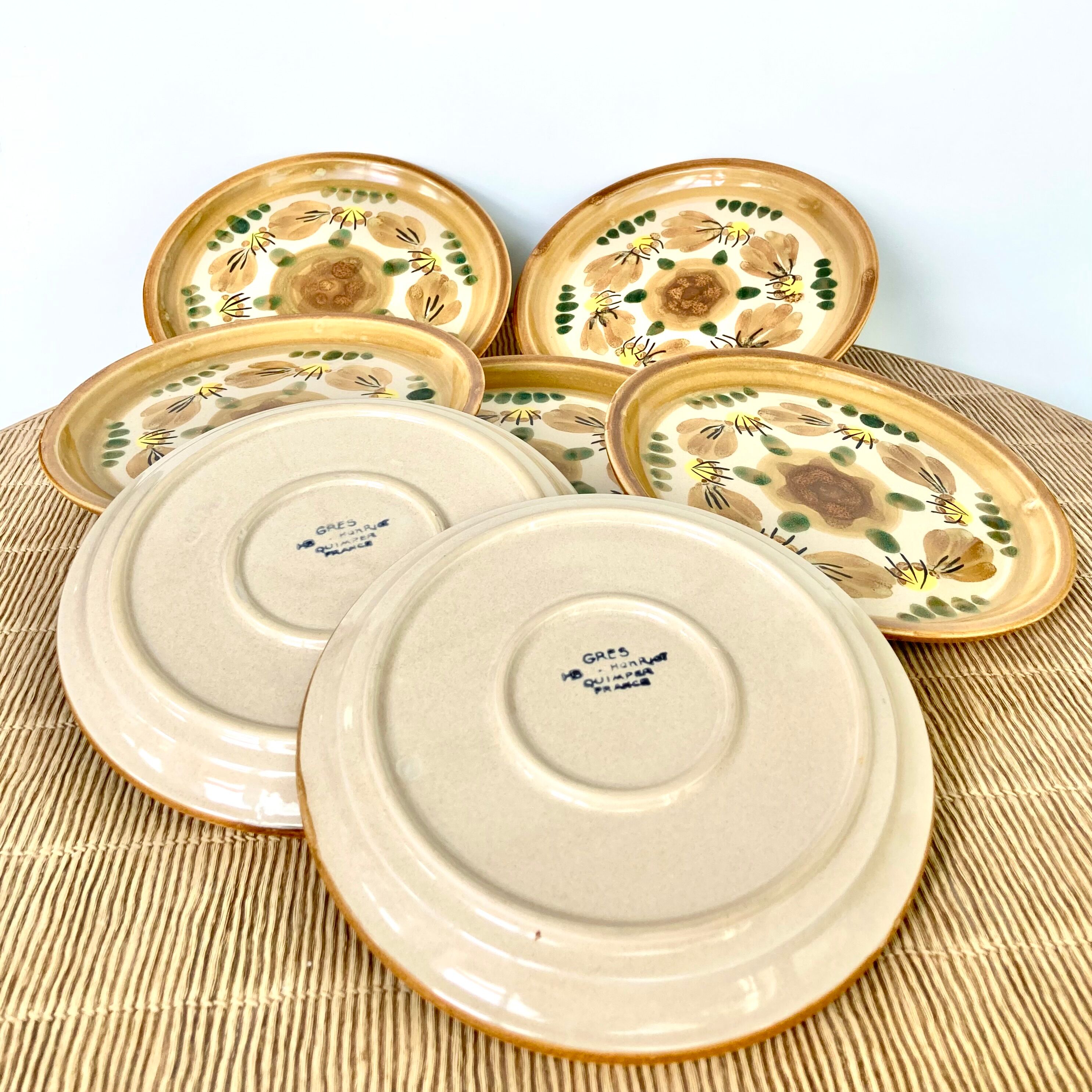 7 assiettes à dessert grès HB Henriot Quimper