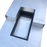 Italian design coffee table in metal and wood with integrated bar, 1970s