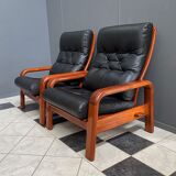 Ensemble de deux fauteuils danois en teck et cuir par HS Danemark 1970s