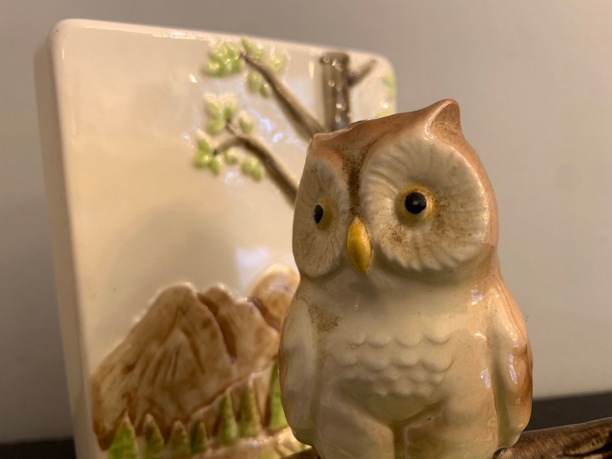 Pair of owl Japanese ceramic book greenhouses, 1980
