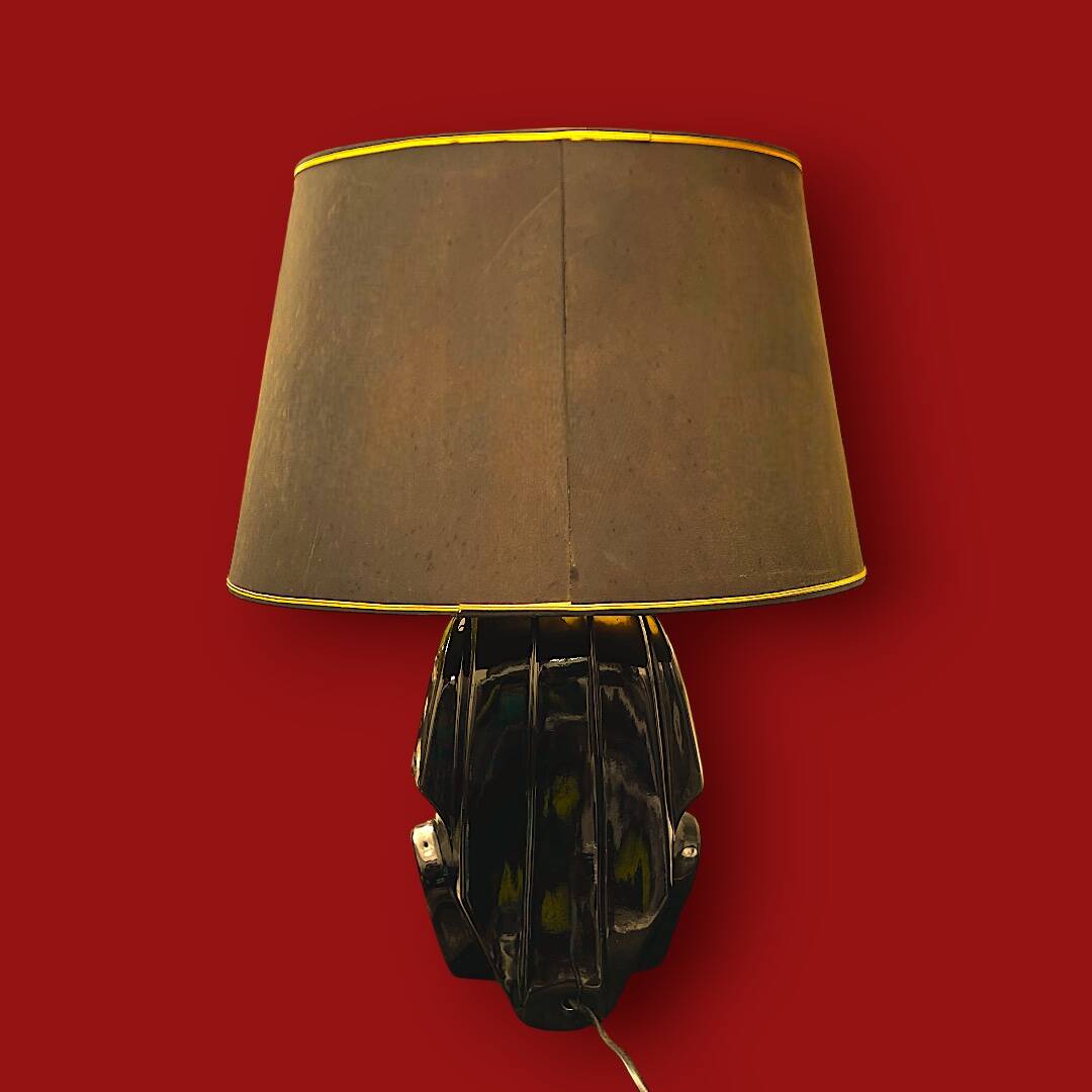 Vintage sphinx lamp in glazed ceramic – Hollywood Regency style