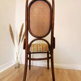 Vintage Thonet Bentwood Chair: Retro Fabric, Cane Backrest, 1970s Yugoslavi