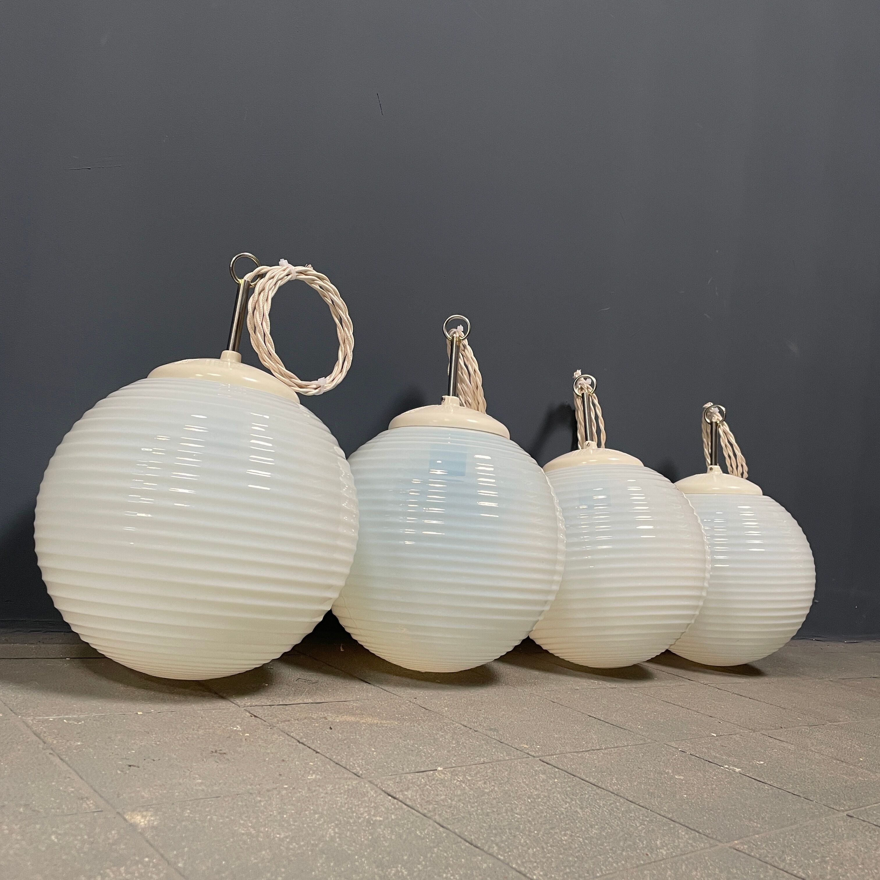 Mother of pearl opaline glass pendant lamps from the 1960s