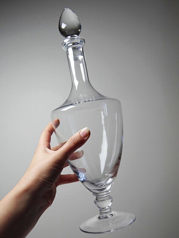 Grande carafe à décanter balustre vintage en cristal soufflé, années 1960