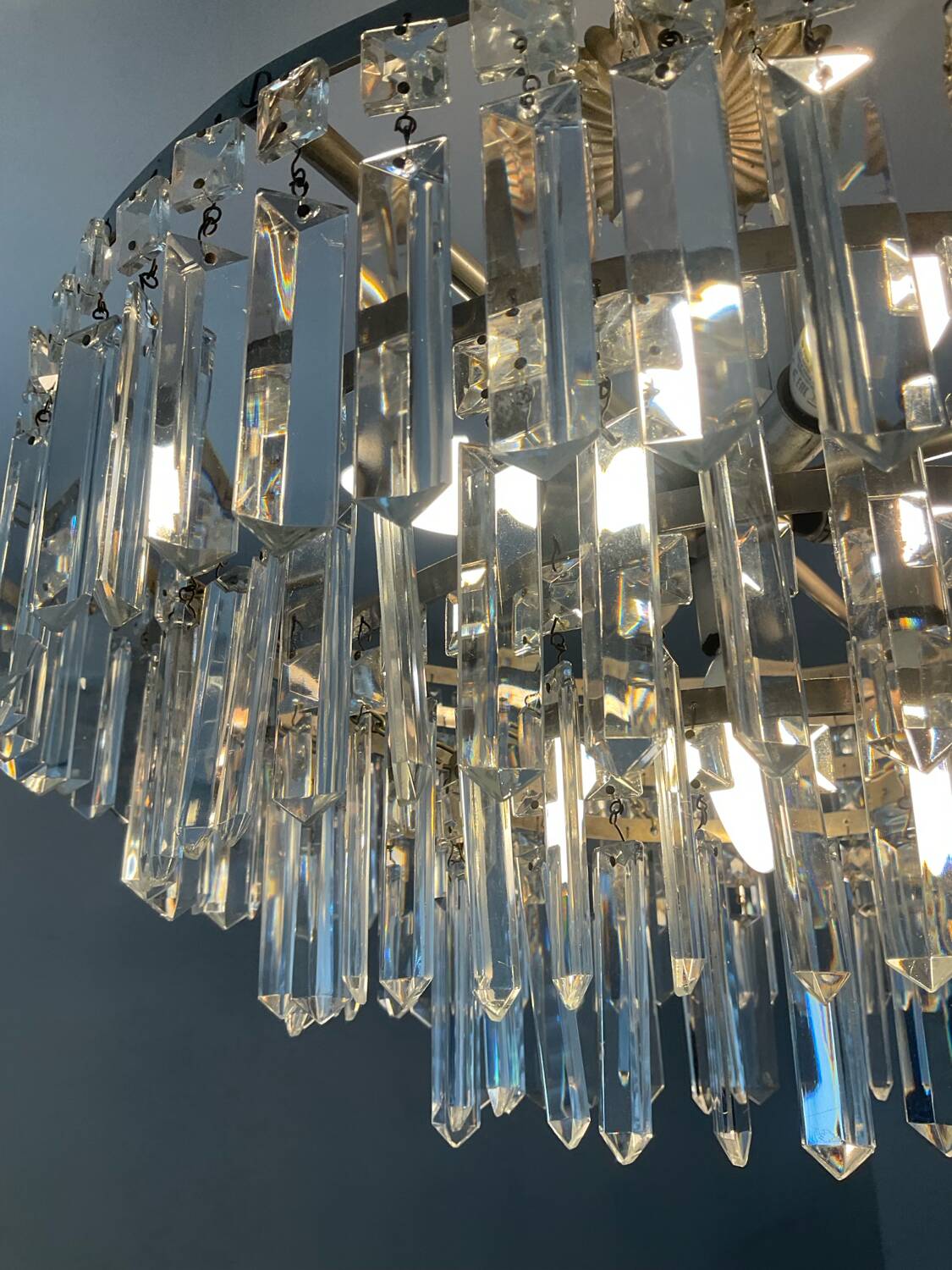 Large crystal chandelier with cascade of pendants from the 60s and 70s