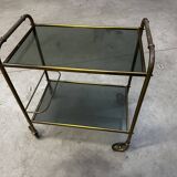 Vintage 70s serving trolley in gold metal and smoked glass