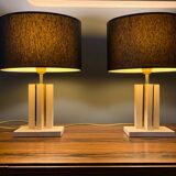 Pair of brass travertine lamp camille breesch