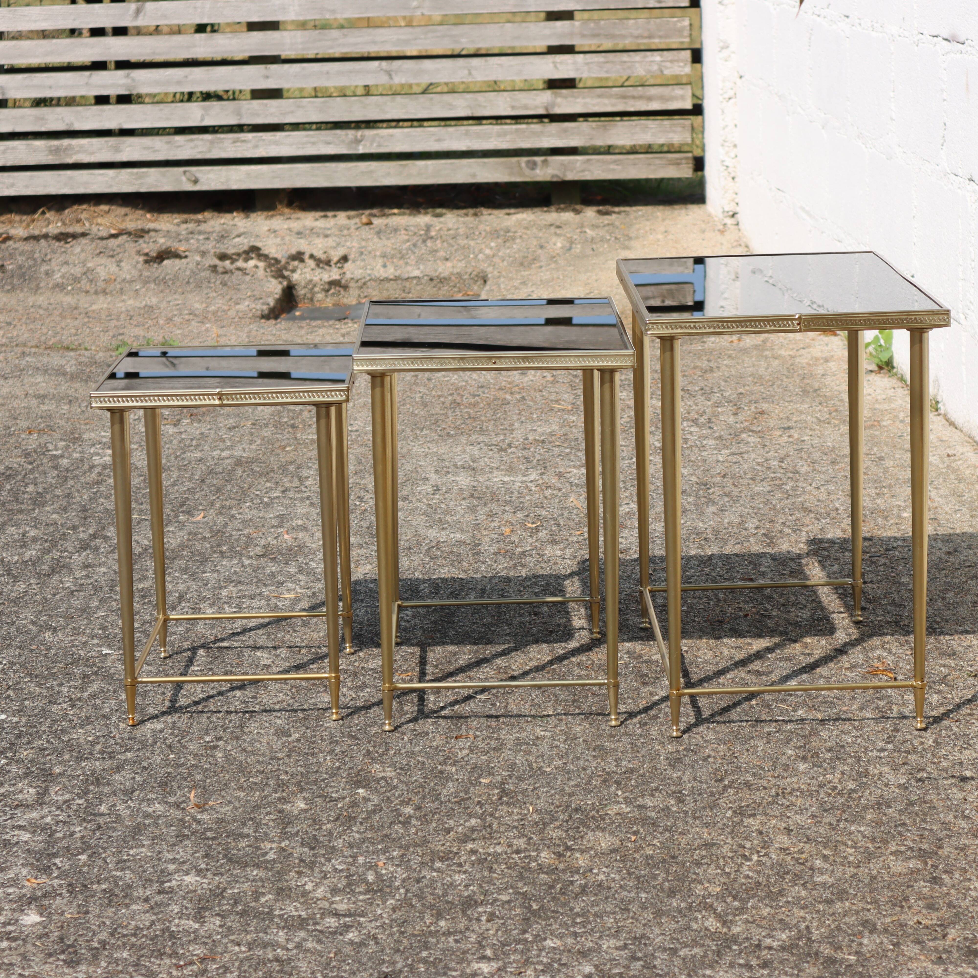 Mid-Century Glass and Brass Nesting Tables-Set of 3-Maison Jansen style  70s