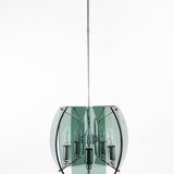 Glass and chrome chandelier in the Fontana Arte style, mid-century, Italy, 1960s.