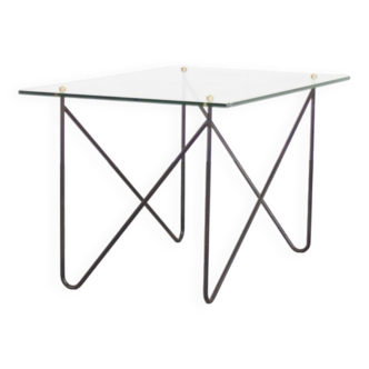 Table vintage en métal et verre par Airborne, France, 1950