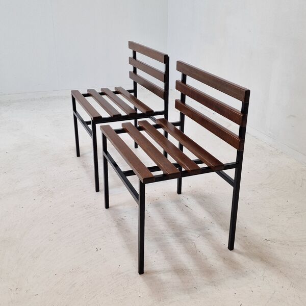 Set of 2 benches in teak, italy, 1960s