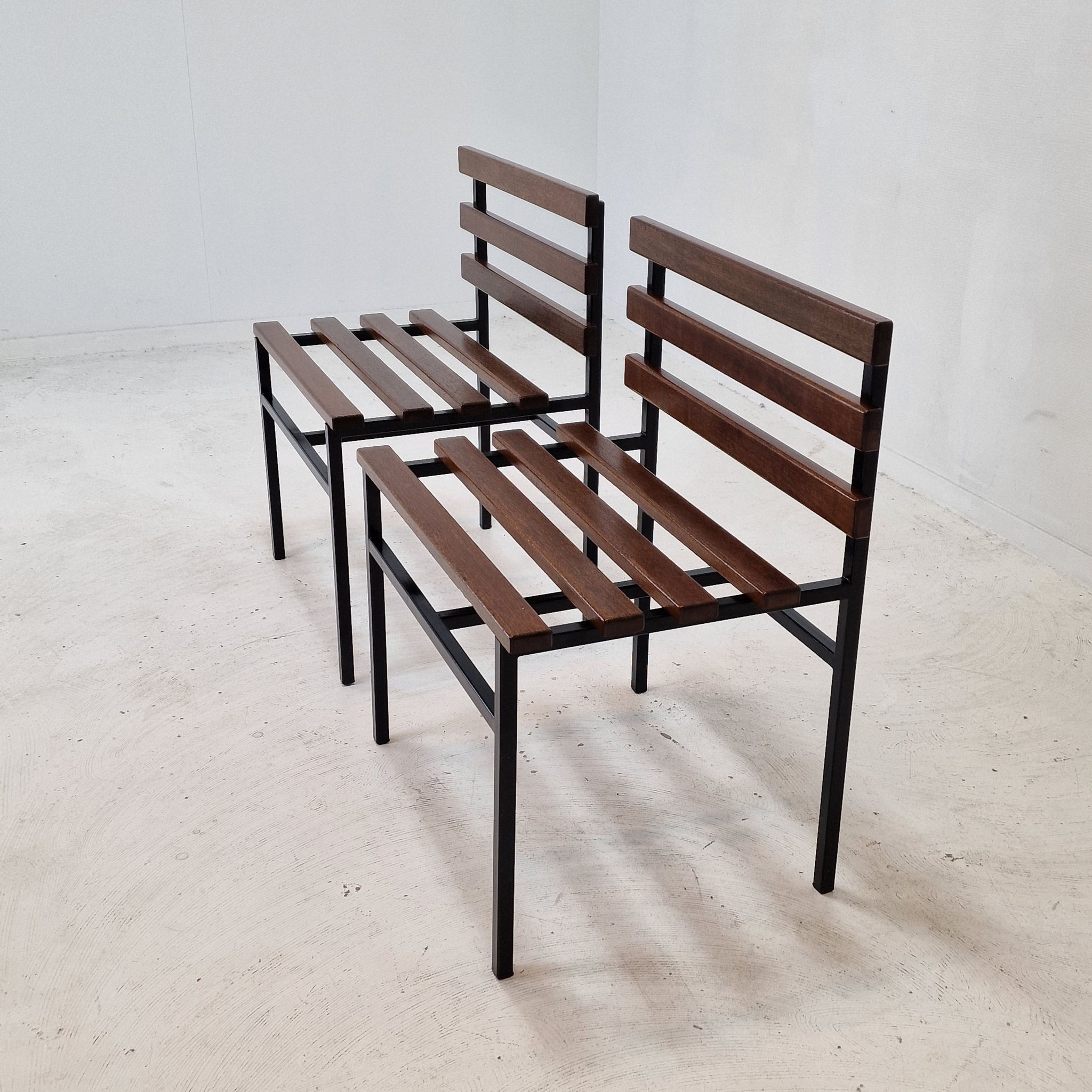 Set of 2 benches in teak, italy, 1960s