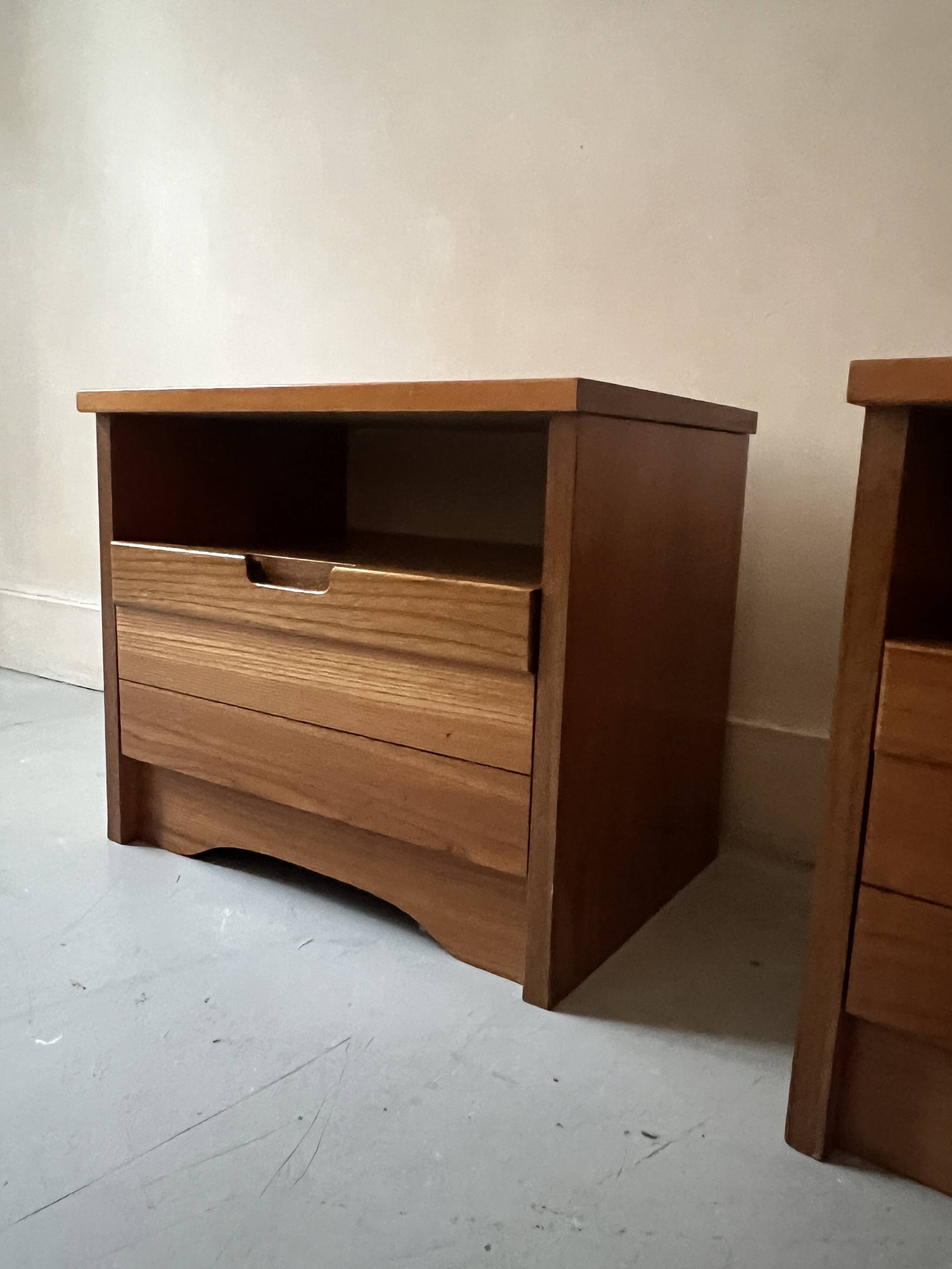 Pair of elm wood bedside tables, France 1950