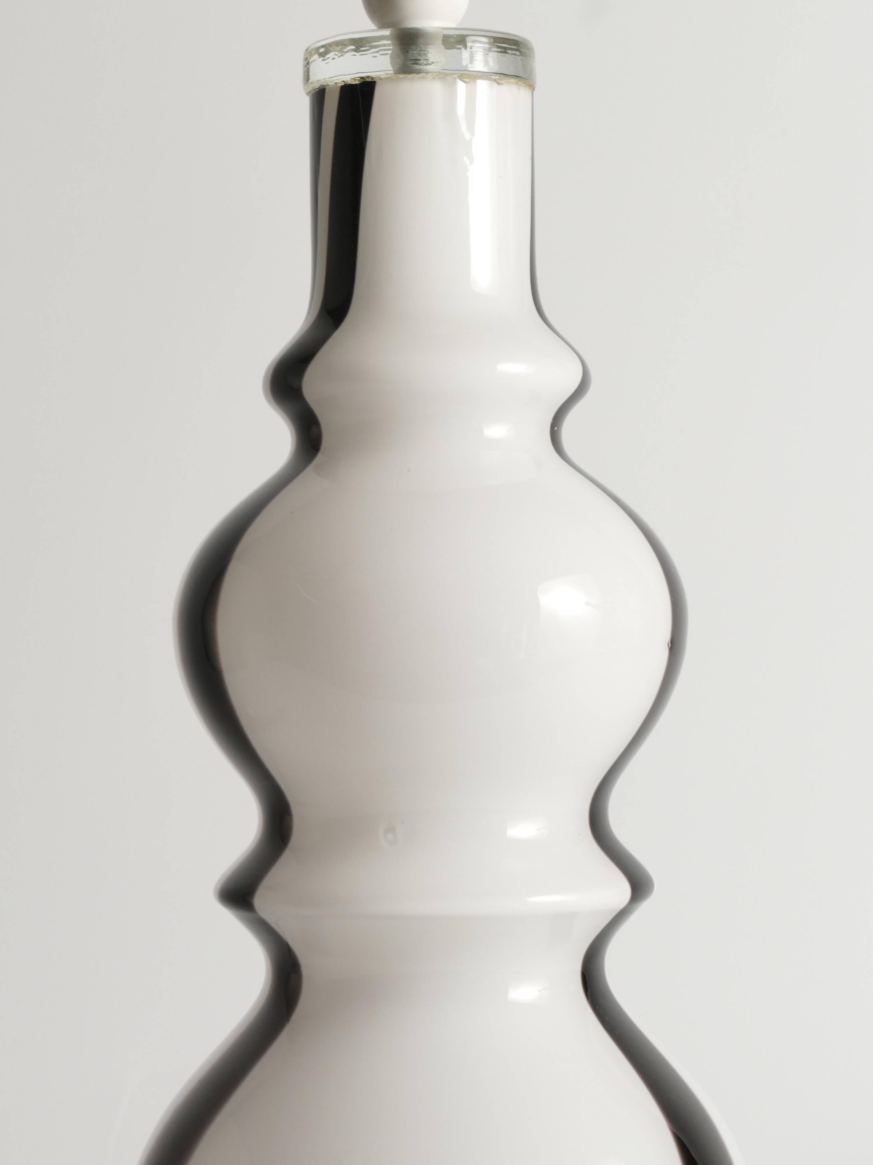 Sculptural Art Glass Murano Style Table Lamp, Black & White, 1960s