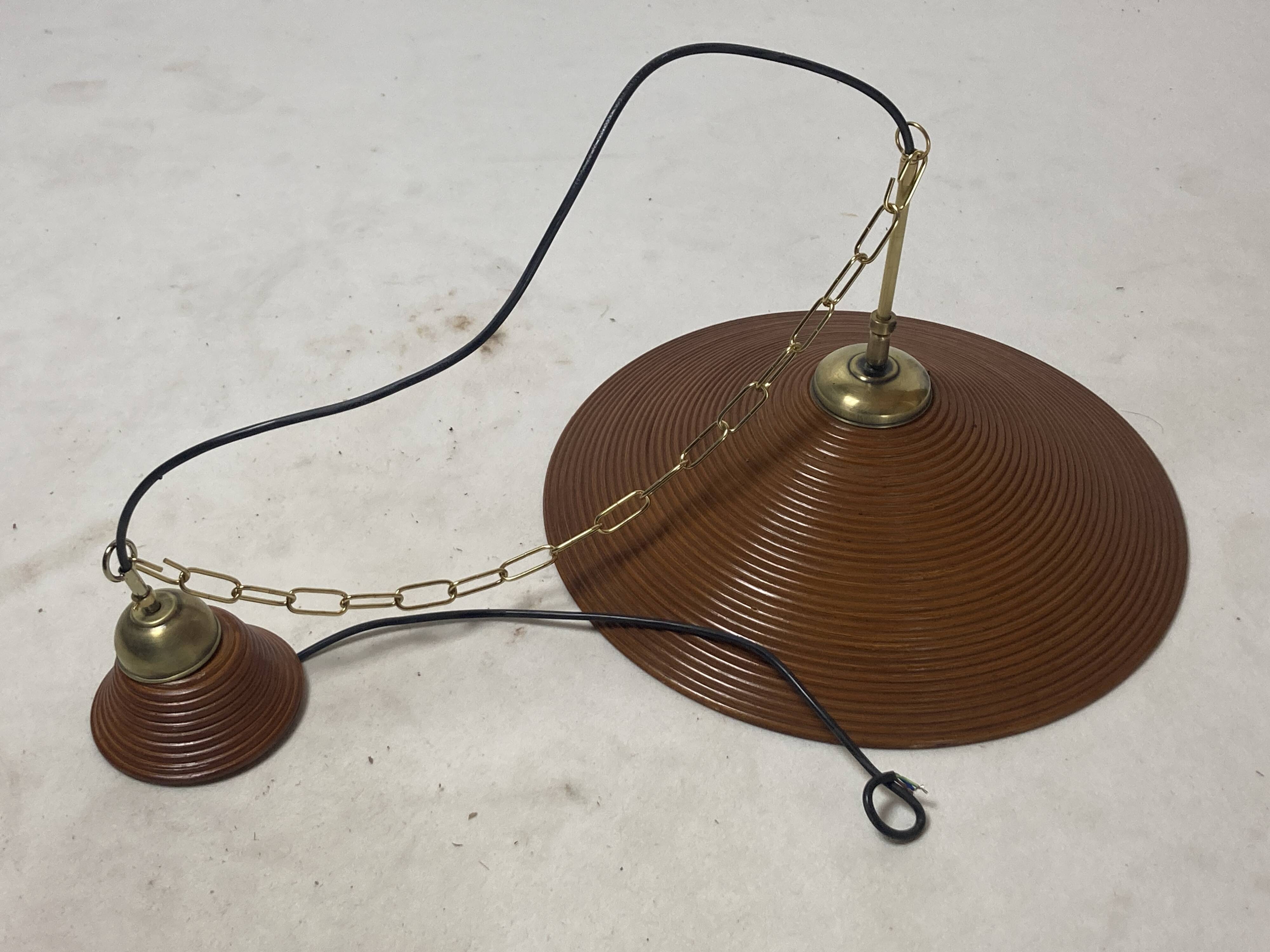 Pencil Split Reed, Rattan, Bamboo & Brass hanging Pendant Lamp, 1970s