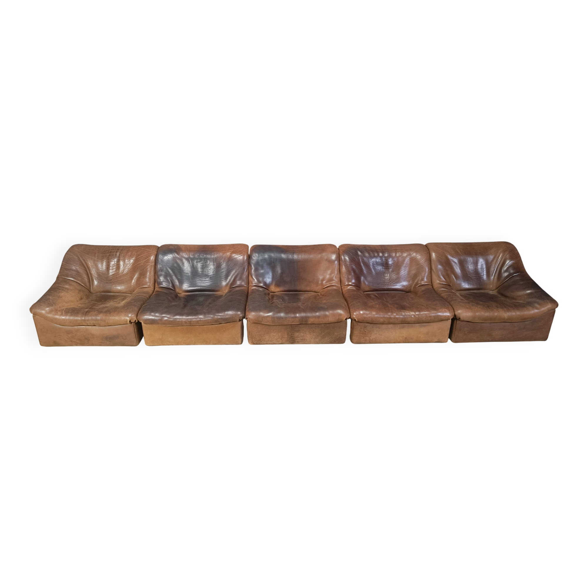 Vintage 5 pc leather DS46 modular sofa by De Sede, 1970s