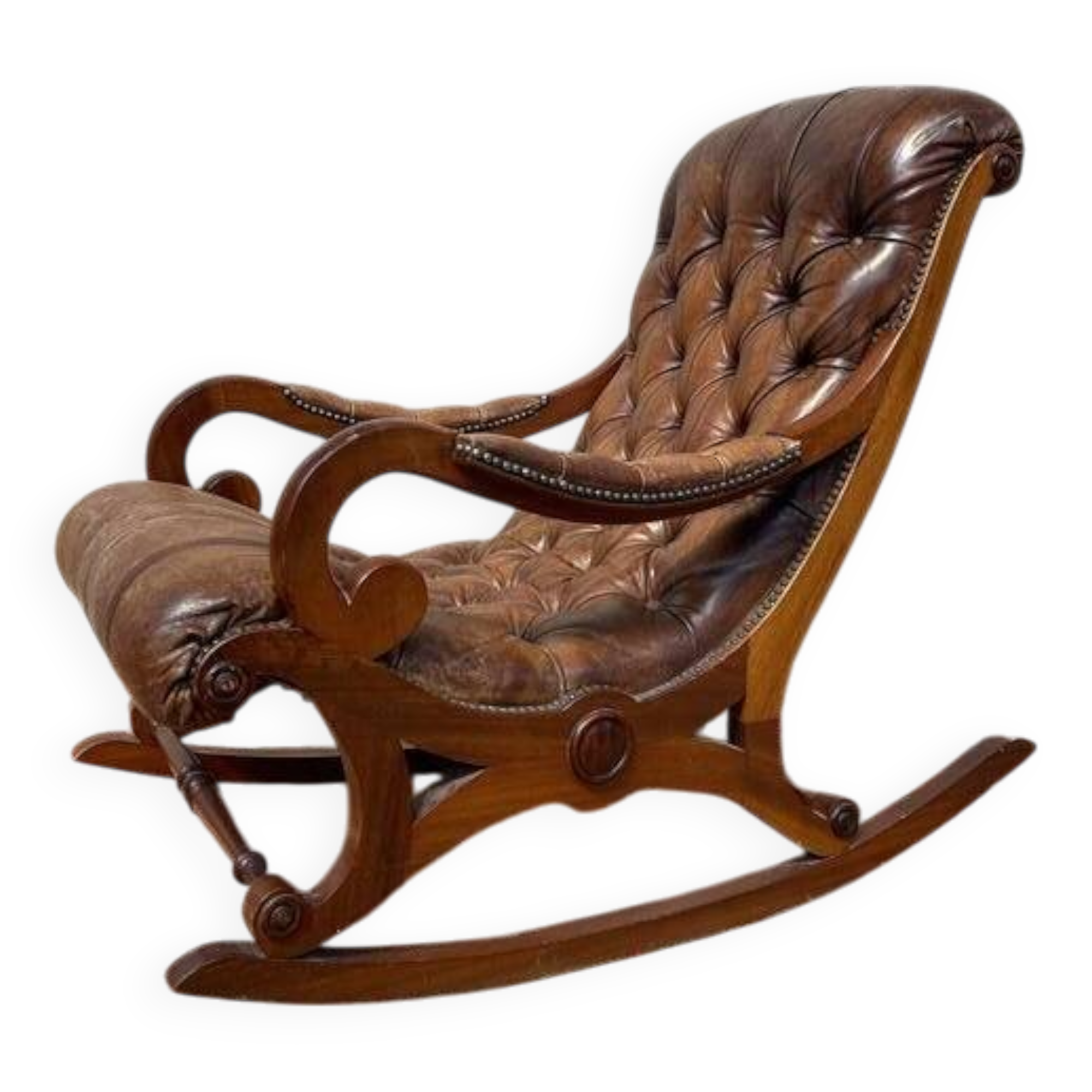 Rocking-chair Chesterfileld en cuir