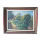 Oil painting on ancient canvas signed "country landscape"