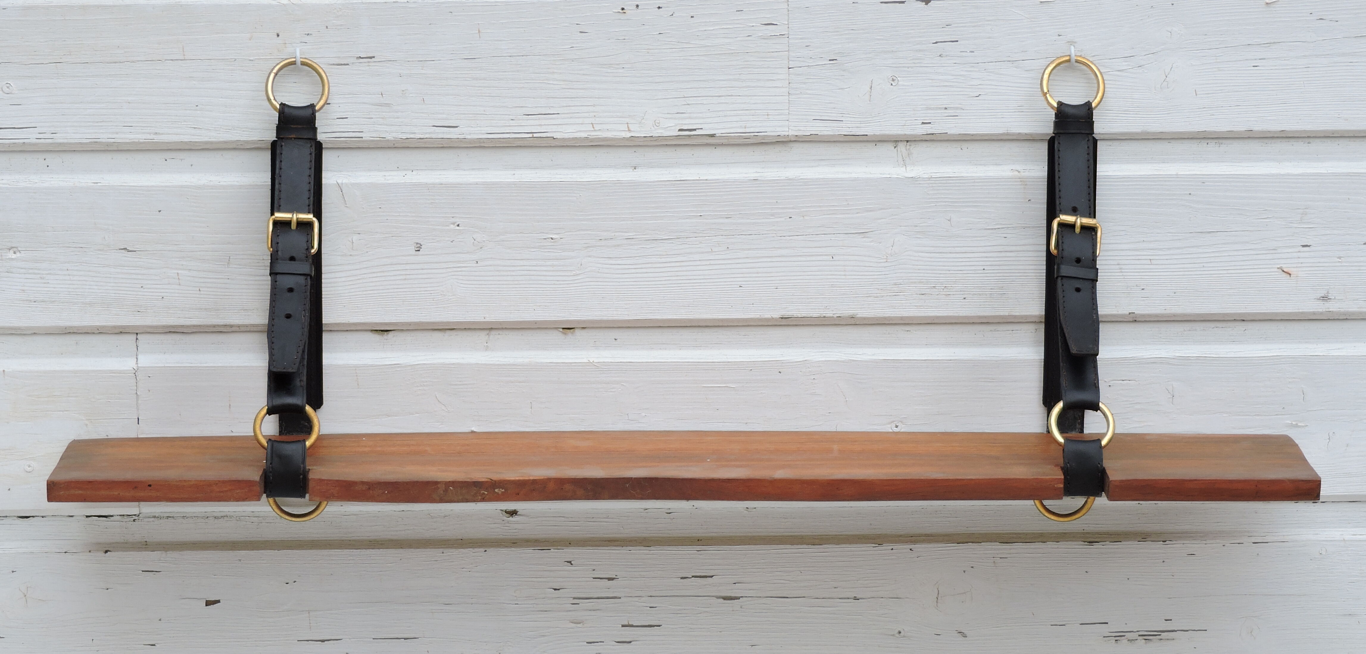 Elm and leather shelf, distributed by the Maison et Jardin Gallery in the 60
