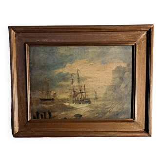 Tableau romantique - huile sur bois - Marine anglaise XIXème siècle