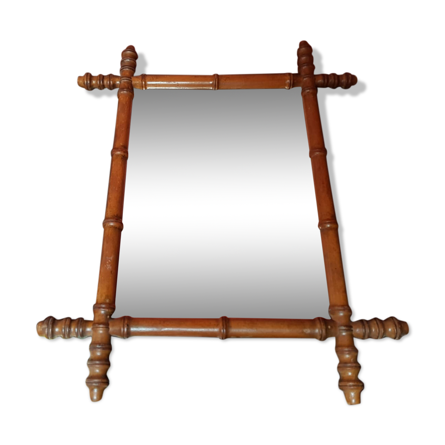 Old bamboo style wooden mirror 44x53 vintage