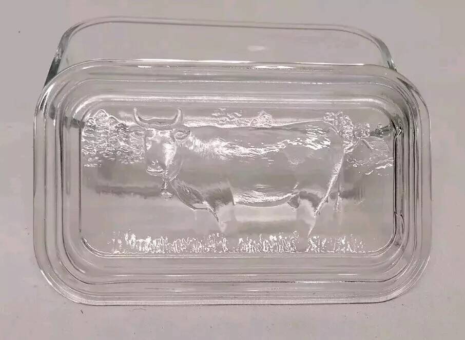 Vintage Cow Pattern Glass Butter Dish
