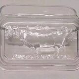 Vintage Cow Pattern Glass Butter Dish