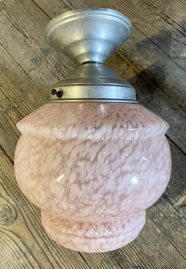 Art Deco globe pendant light, Clichy glass, pale pink, early 20th century.