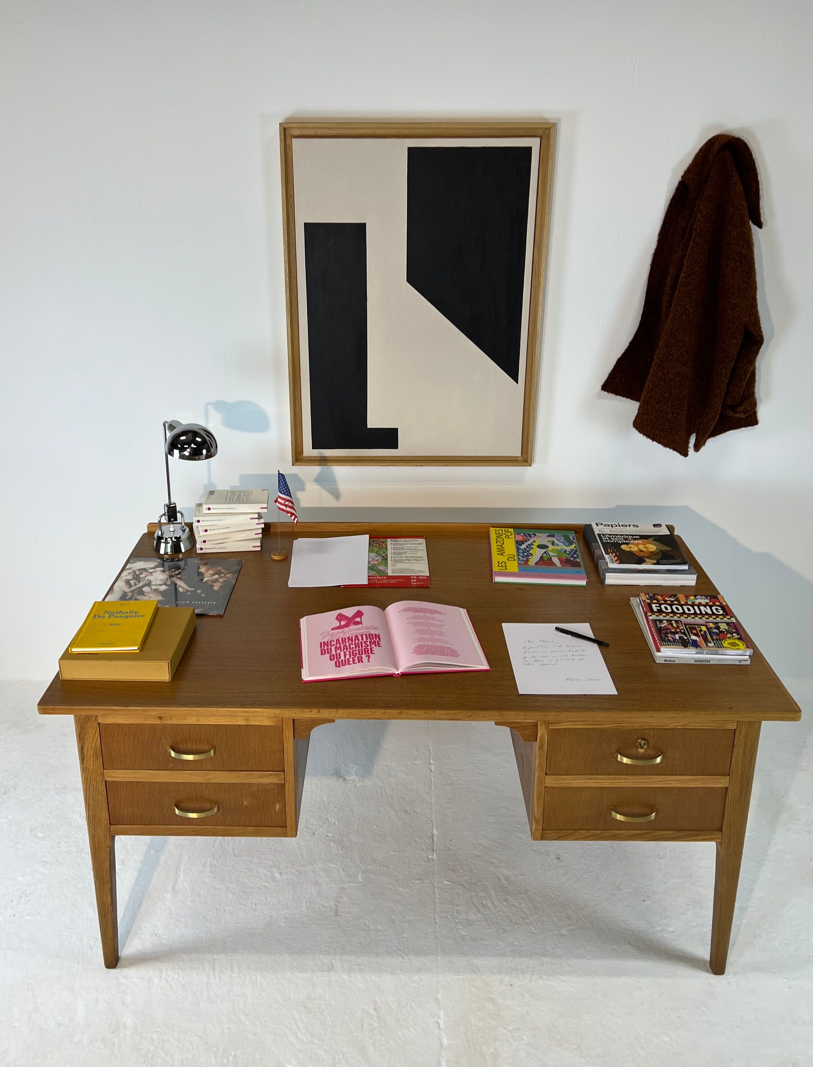 Two-sided oak desk, 50s