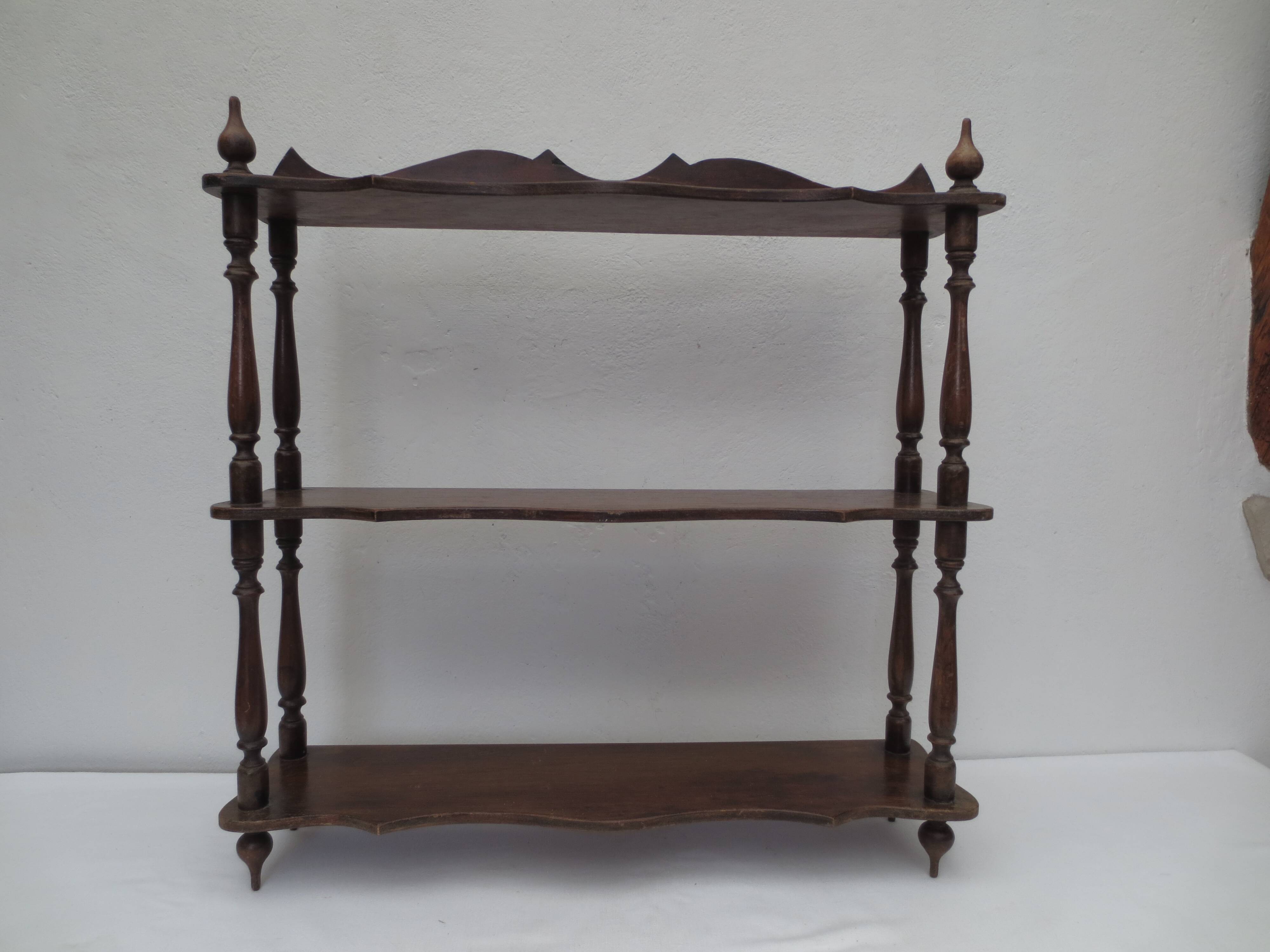 Old turned wood shelf, walnut color