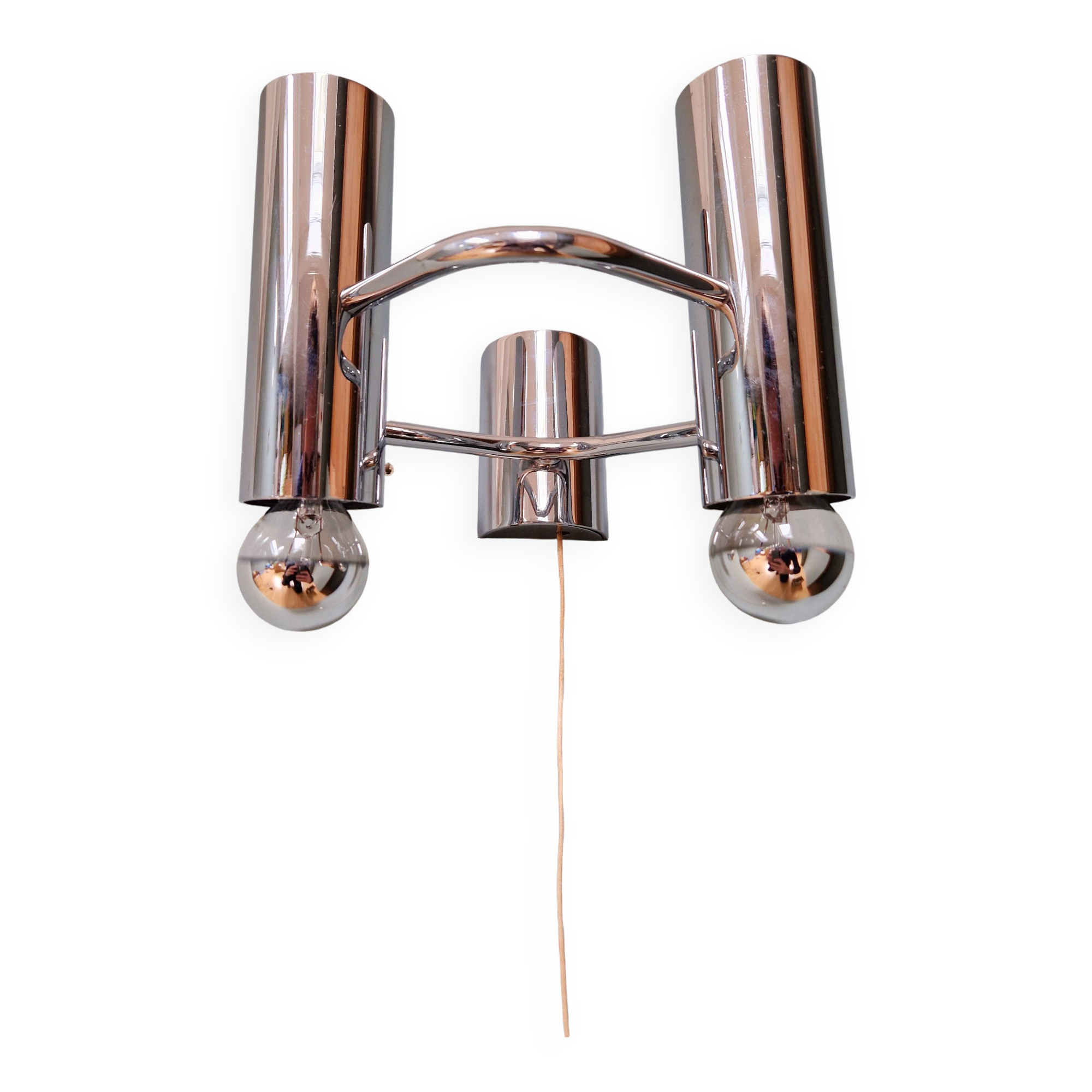 Double wall light in chromed metal, G. SCOLARI, 70s