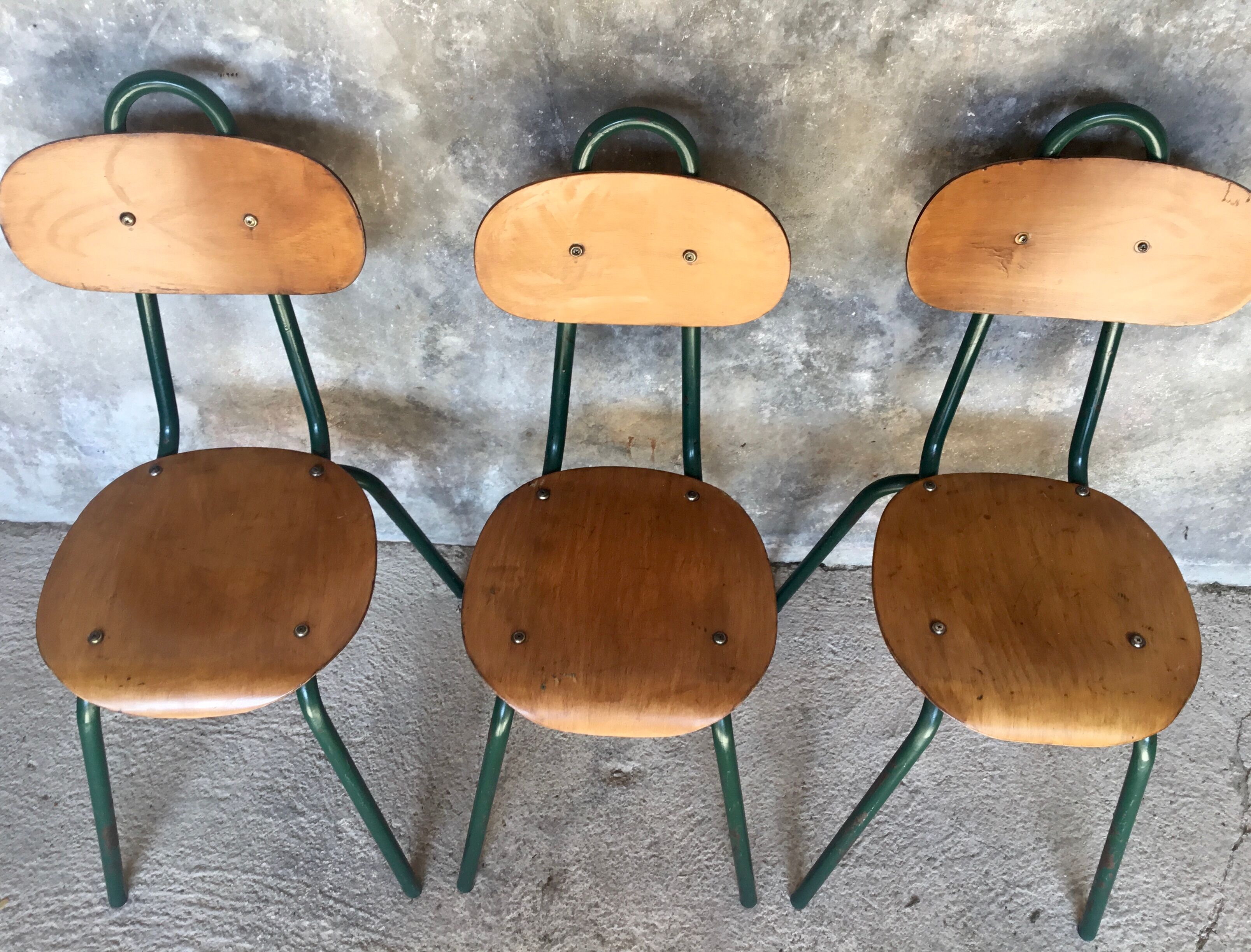 Trio of industrial tubular chairs - design 1960