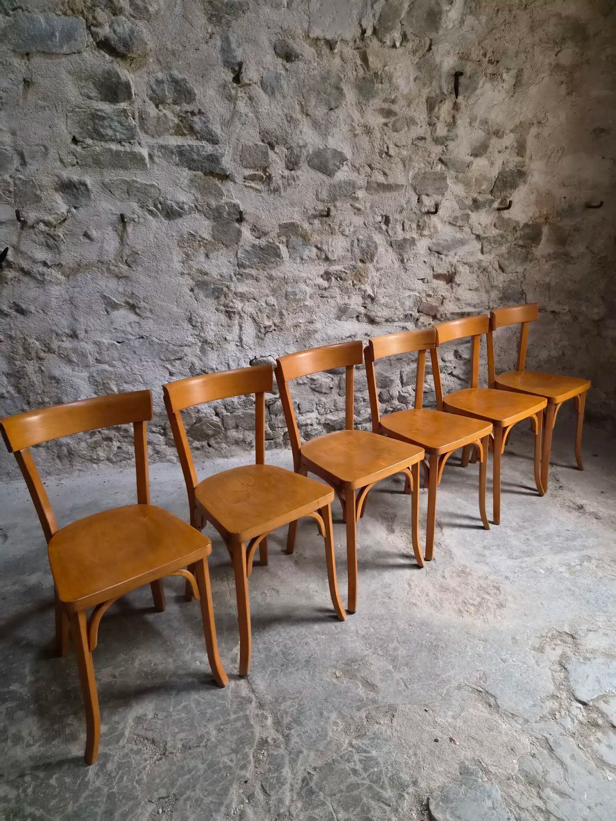 Set of six Baumann bistro chairs, France, 1950s