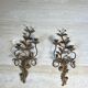 Pair of Two-Arm Wall Lights in Gold Metal with Leaf Decoration