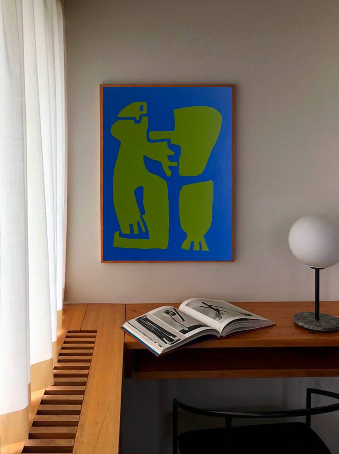 Original cubist canvas painting "happy blue men" by Bodasca