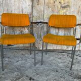 Pair of Vintage 1970s Chrome Metal Armchairs with Orange Fabric and Wood