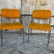 Pair of Vintage 1970s Chrome Metal Armchairs with Orange Fabric and Wood