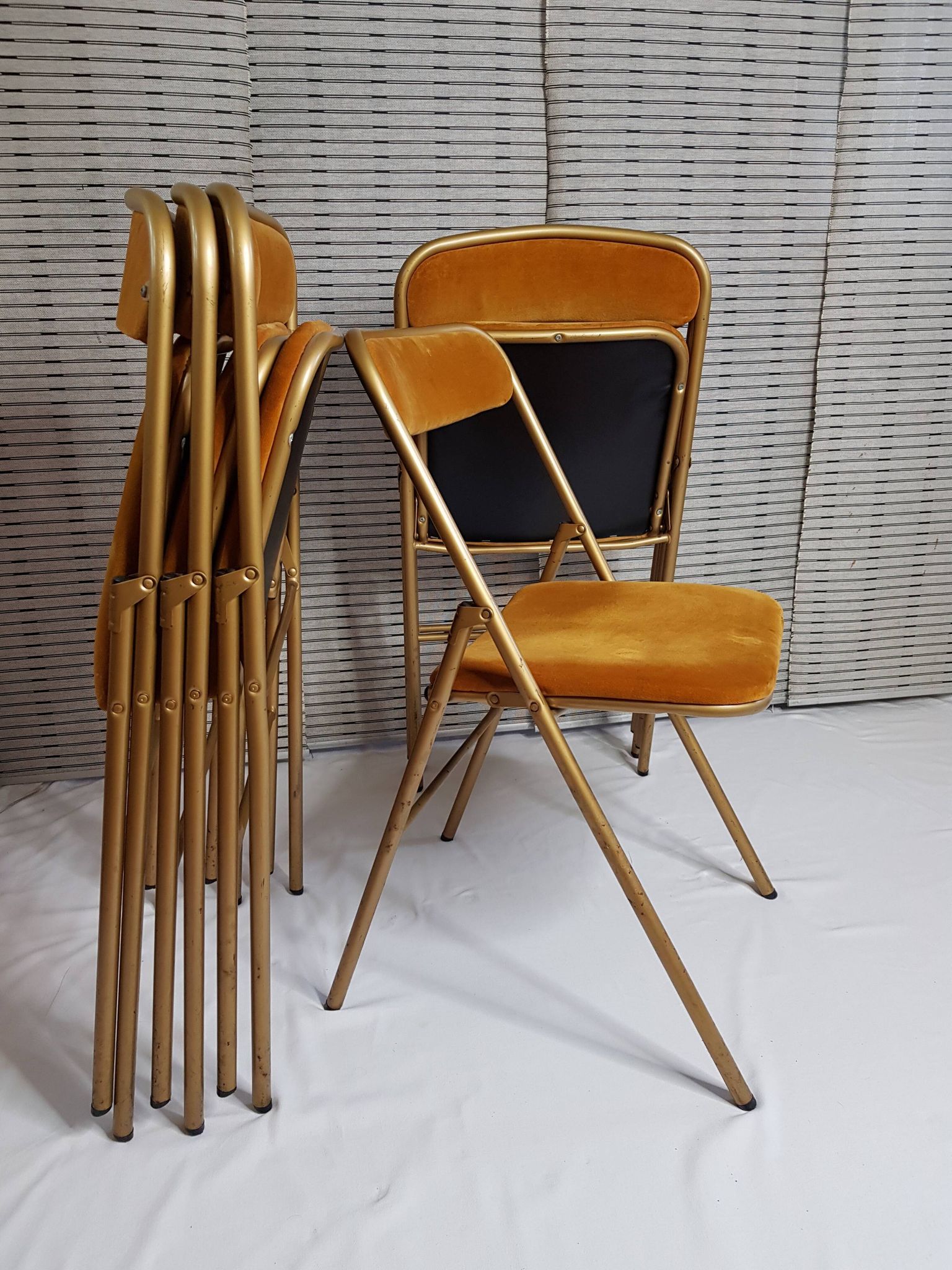 Set of 6 Souvignet conference chairs, vintage, in saffron velvet