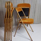 Ensemble de 6 chaises de conférence Souvignet, vintage, en velours safran