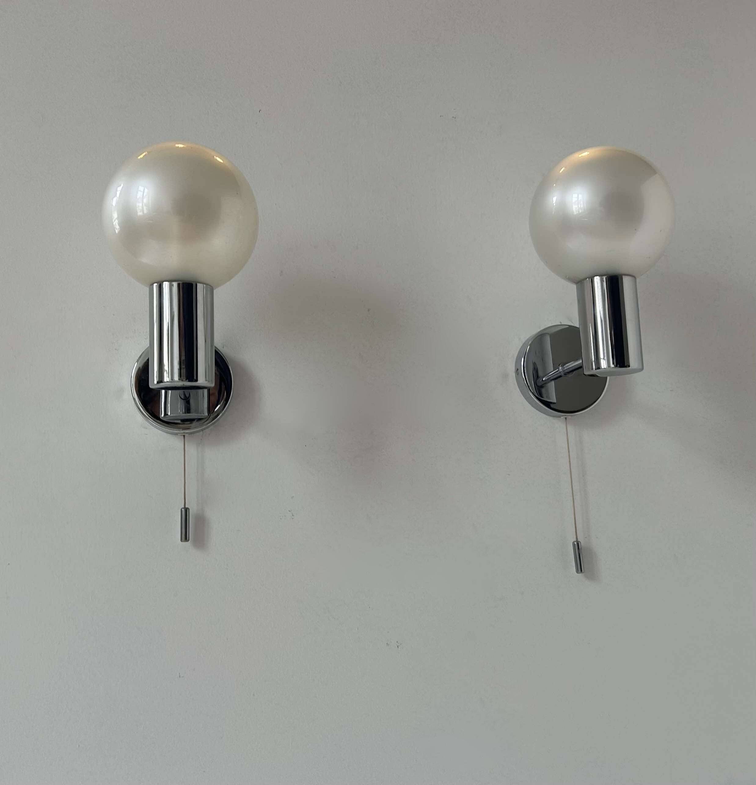 Pair of vintage wall lights, chrome and glass, Germany 1970