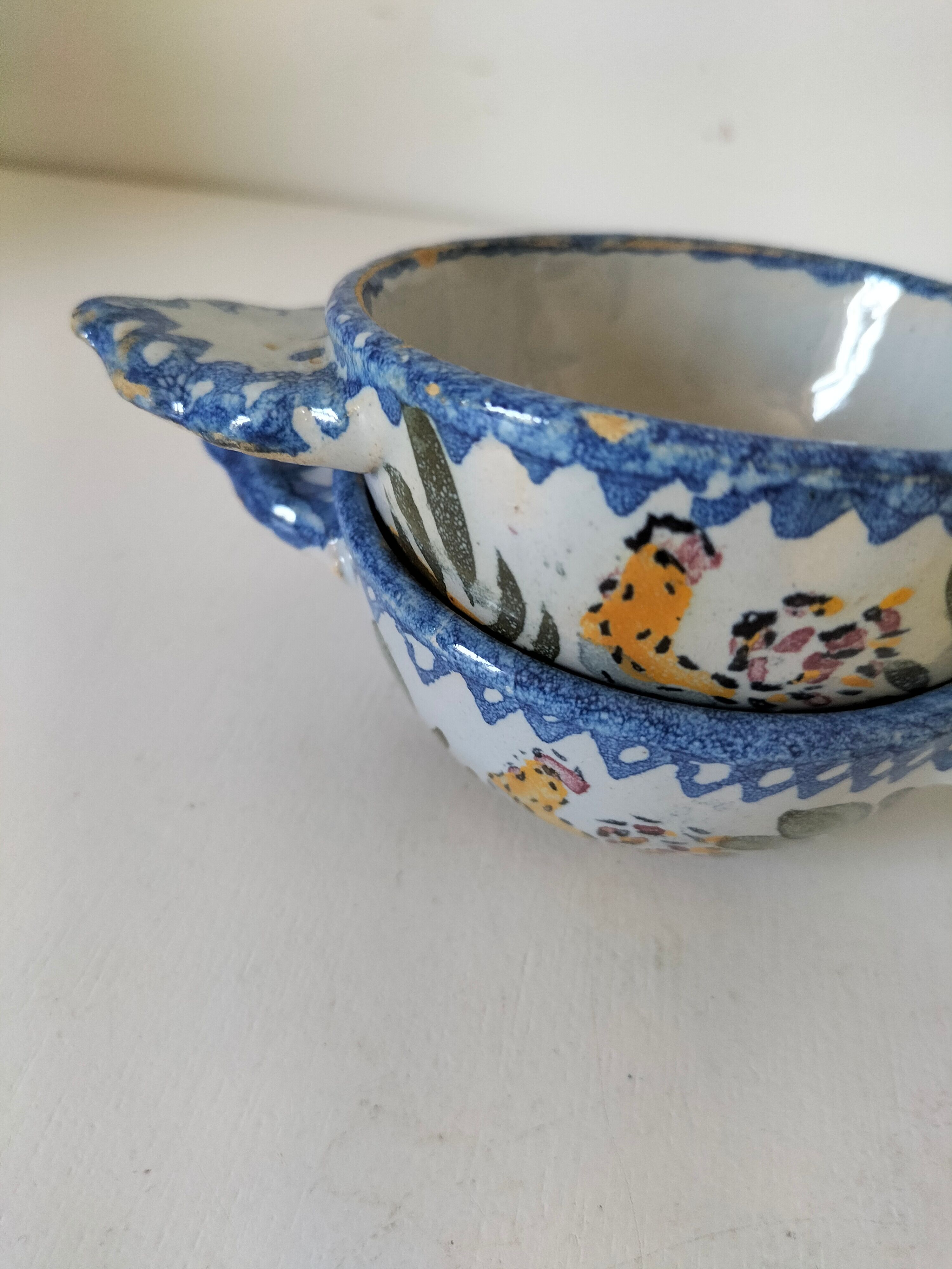 5 mini earthenware bowls from Charolles decorated with a village and rooster.