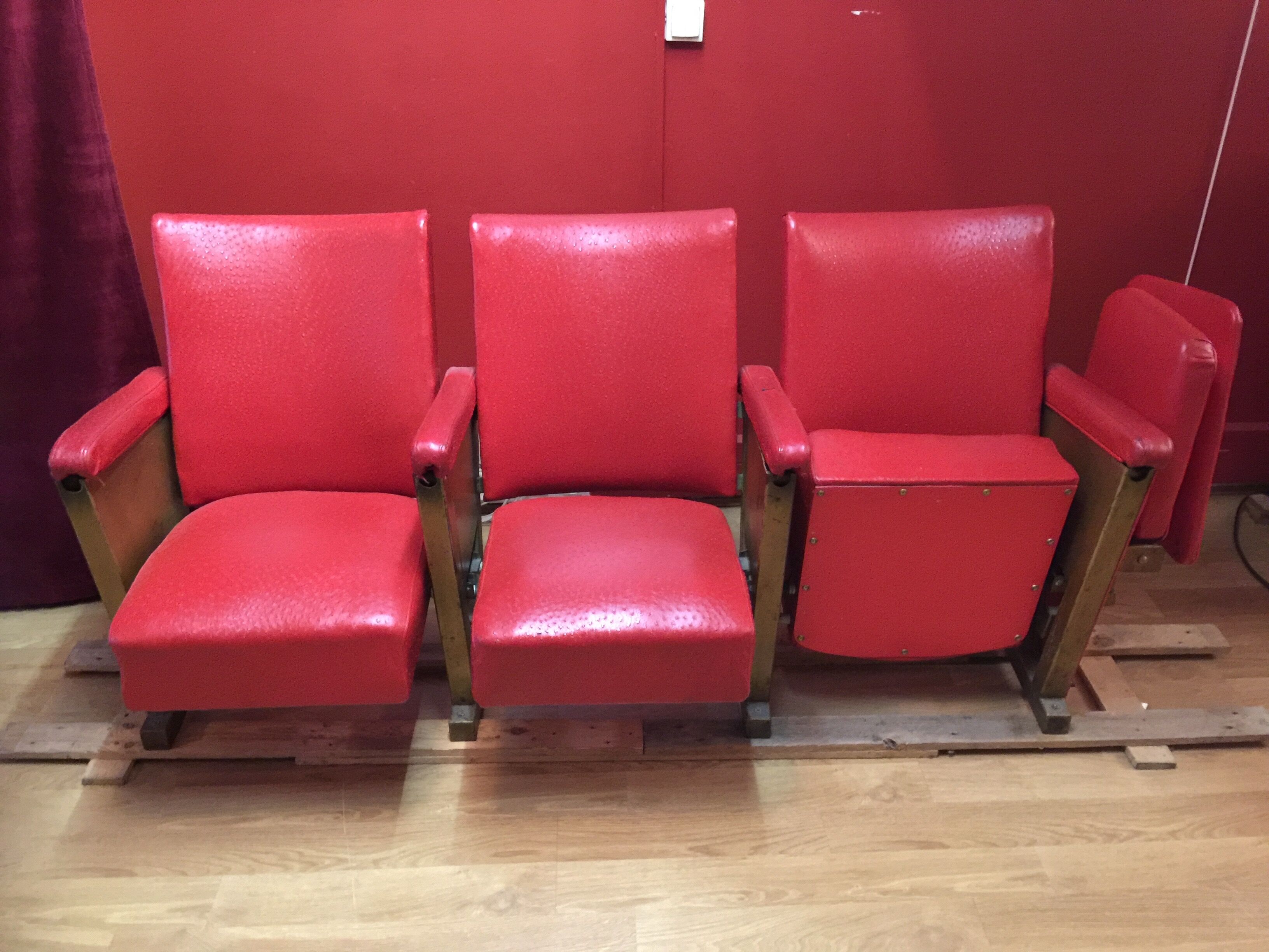 Chairs cinema years 50-60 imitation leather 3 Chair and a folding seat