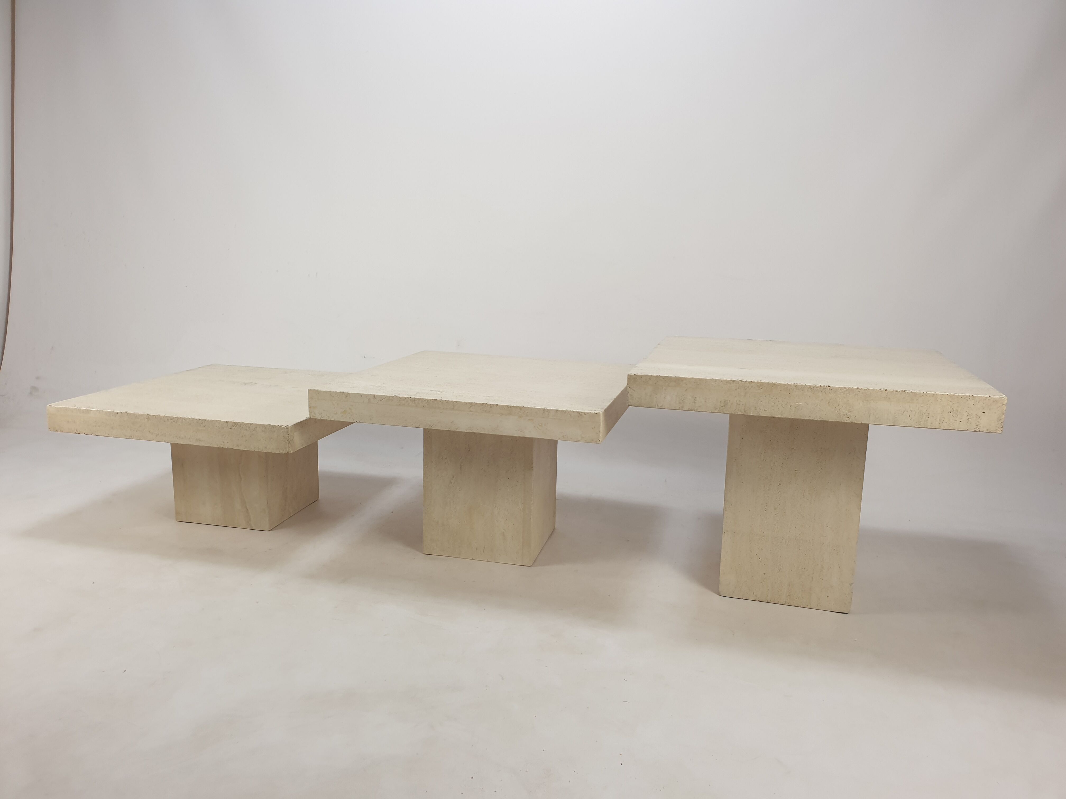 Set of 3 Italian Travertine Coffee Tables, 1980s