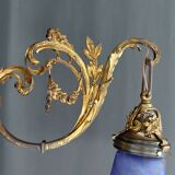 Pair of Rococo / Louis XV wall lights in gilded bronze, walnut bases and glass tulips, France, Circ